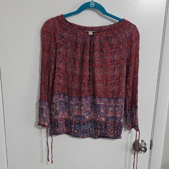 Lucky Brand Red and Blue Bohemian Blouse - Picture 1 of 7
